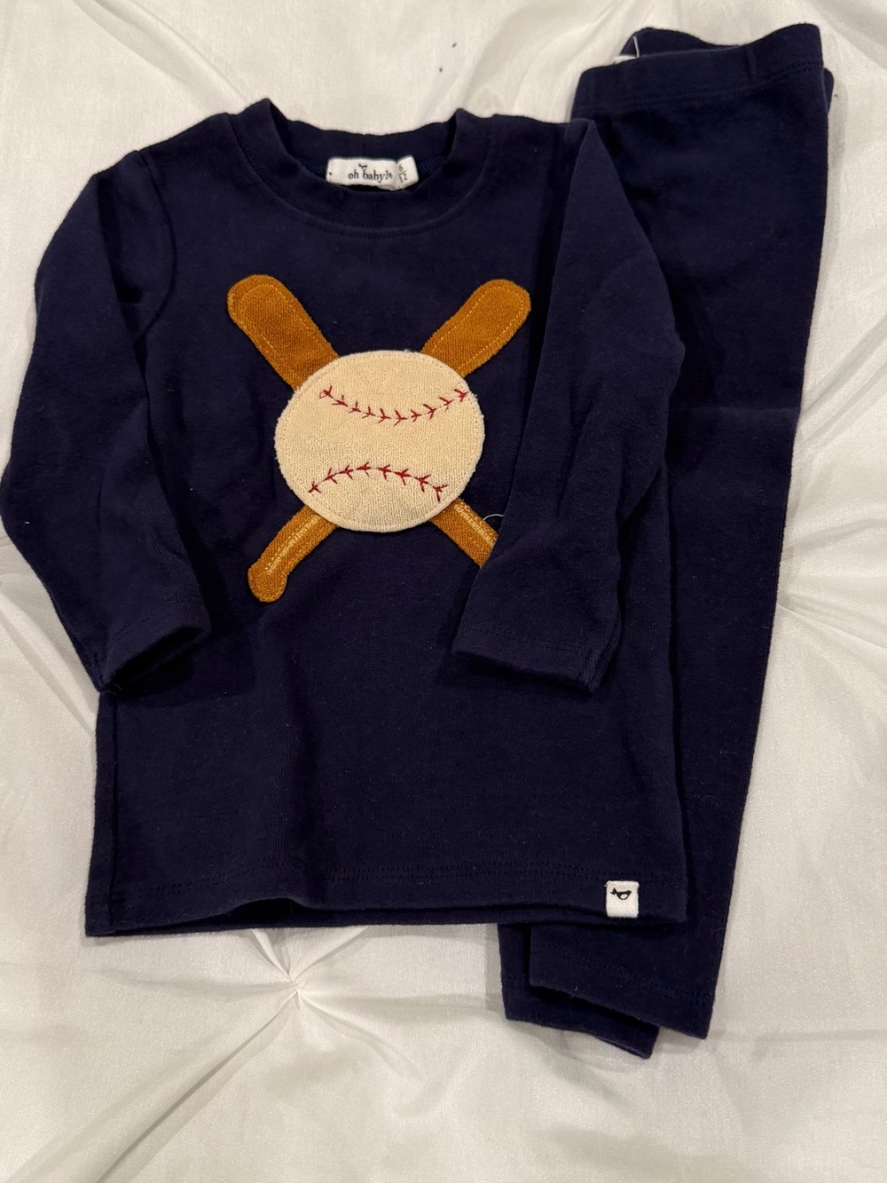 OH BABY Navy Baseball Appliqué Set Size  6-12mons